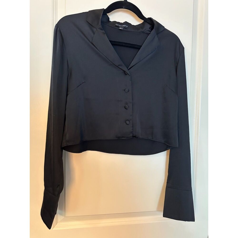 Cotton Candy LA Black Cropped Button Up Long Sleeve Women's Sz Medium